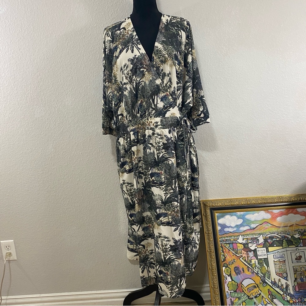 Next‎ Print Wrap Dress, Tropical, Green, Size 20